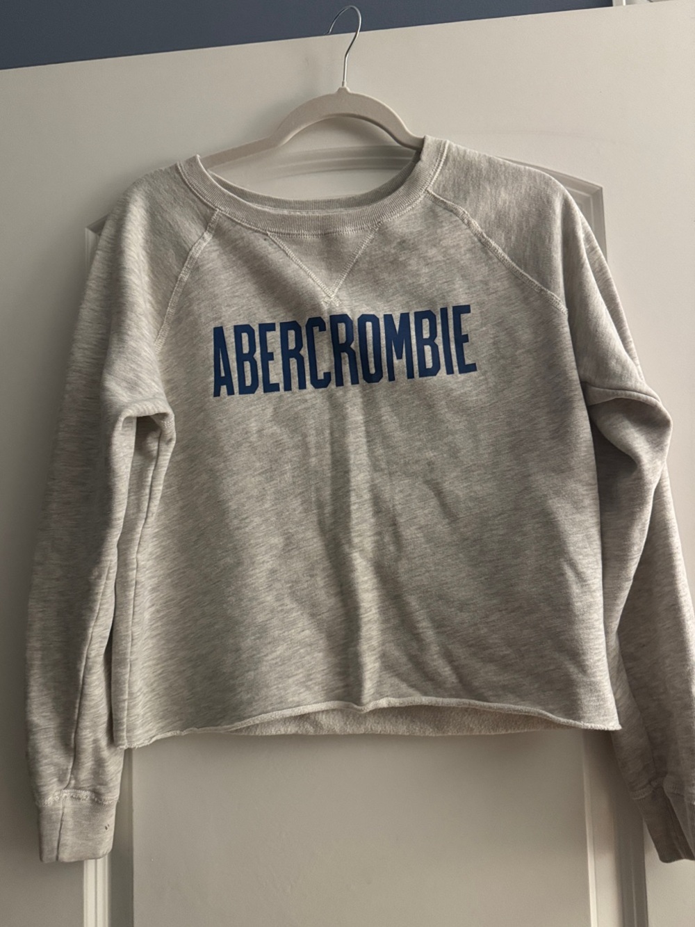 Abercrombie & Fitch Light Gray Crewneck Sweatshirt with Blue Logo